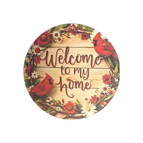 Welcome to My Home Cardinal Sign | Rustic Floral Country Farmhouse Wall Decor - Picture 4 of 5